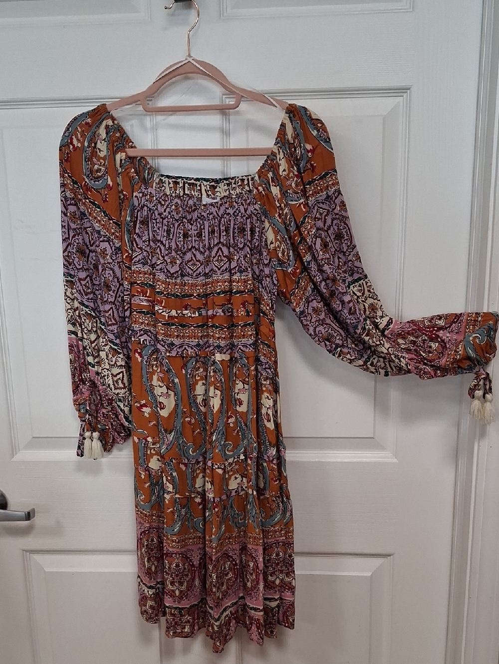 Bluivy Boho Maxi Dress in Rust, Lavender and Cream